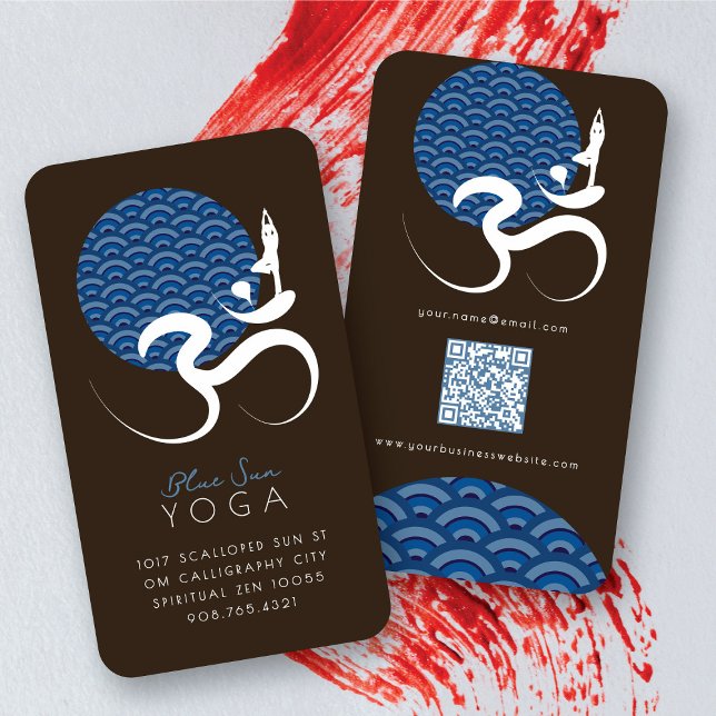 Carte De Visite Asiatique Bleu Yoga Moderne Zen Calligraphie Om Au (Blue Sun Yoga Spiritual Indian Modern Zen Calligraphy Writing Om Aum Symbol Business Card @ fatfatin)