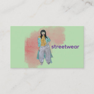 Carte De Visite Asiatique Fashionista en Vêtements de Rue