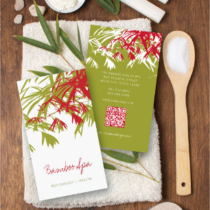 Carte De Visite Asiatique Zen Rouge Bambou Feuille moderne Orienta