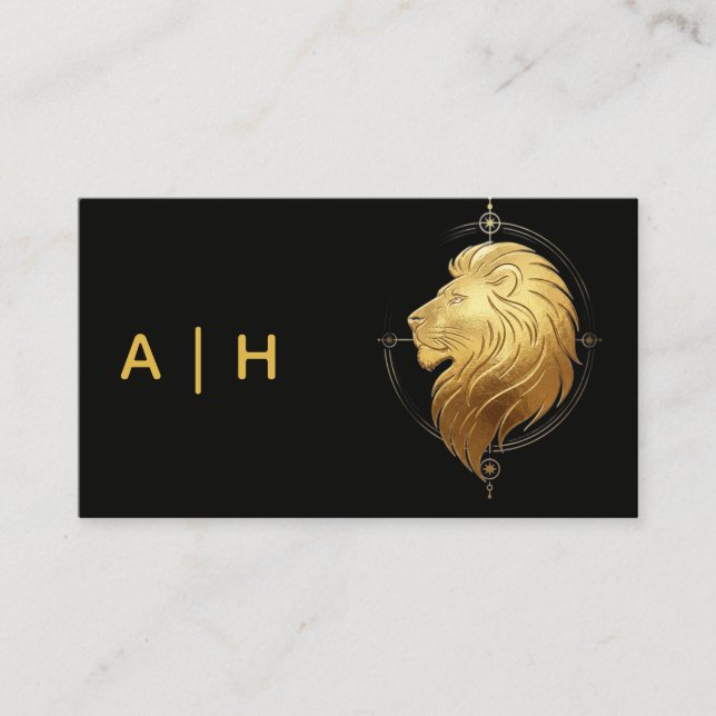 Carte De Visite Aspect doré - Lion Zodiaque - monogramme noir (Devant)