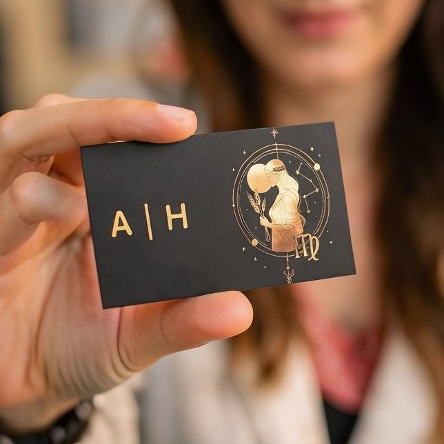 Carte De Visite Aspect doré - Vierge Zodiaque - monogramme noir (Créateur téléchargé)