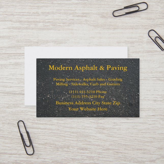 Carte De Visite Asphalte et pavage / Services de construction de l (Devant/Arrière en situation)
