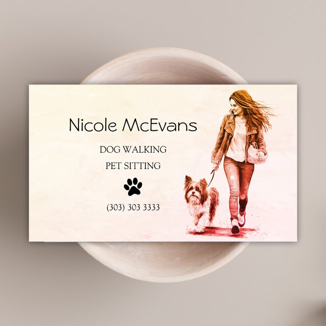 Carte De Visite Assiette pour animaux de compagnie mignonne chien  (Dog Walker Pet Sitter Business Card)