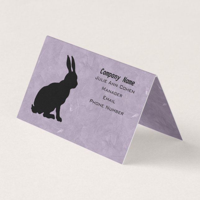 Carte De Visite Assis noir lapin Silhouette sur marbré violet (Devant)