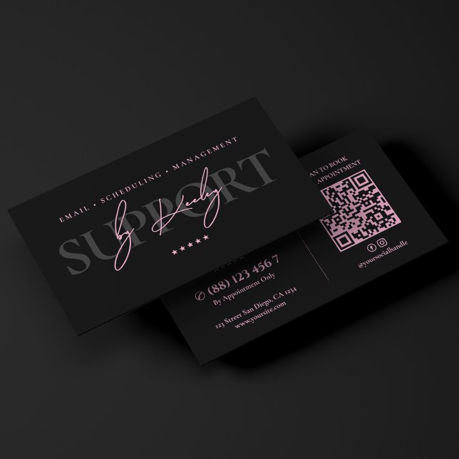 Carte De Visite Assistant Virtuel Minimal Rose Noir Exécutif (Minimal Virtual Assistant Pink Black Executive Business Card
)