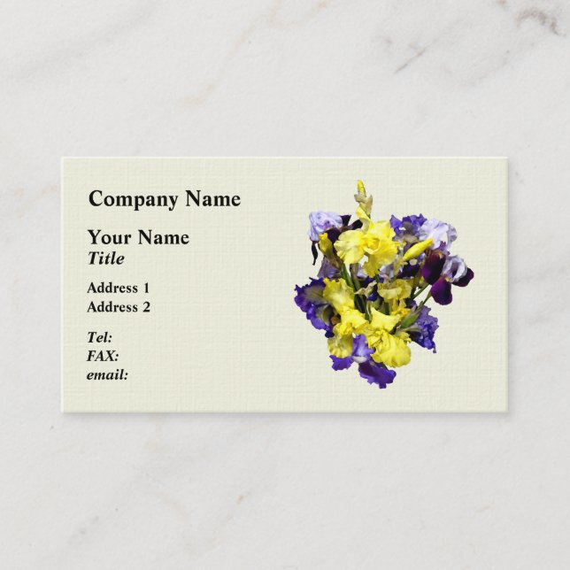 Carte De Visite Assortiment d'Irises jaune et violet (Devant)