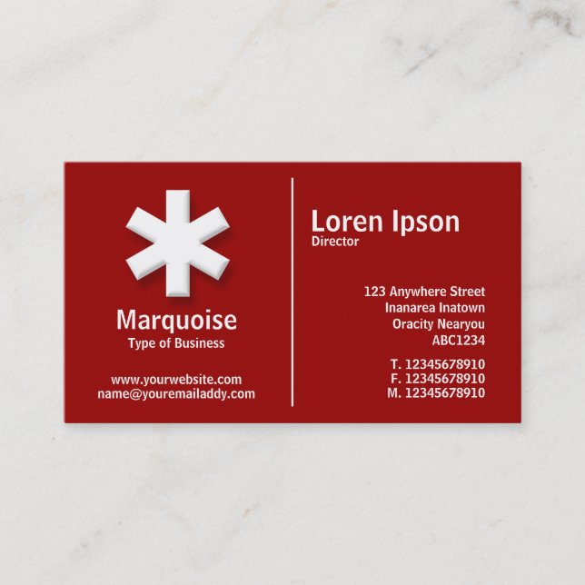 Carte De Visite Astérisque blanc de règle moyenne - Maroon (990000 (Devant)