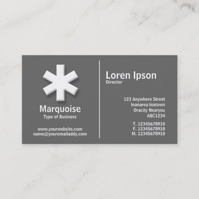 Carte De Visite Astérisque blanc moyen - gris (66666) (Devant)