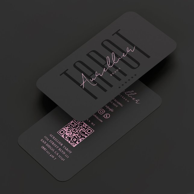 Carte De Visite Astrologue du lecteur de tarot Psychique rose noir (Créateur téléchargé)