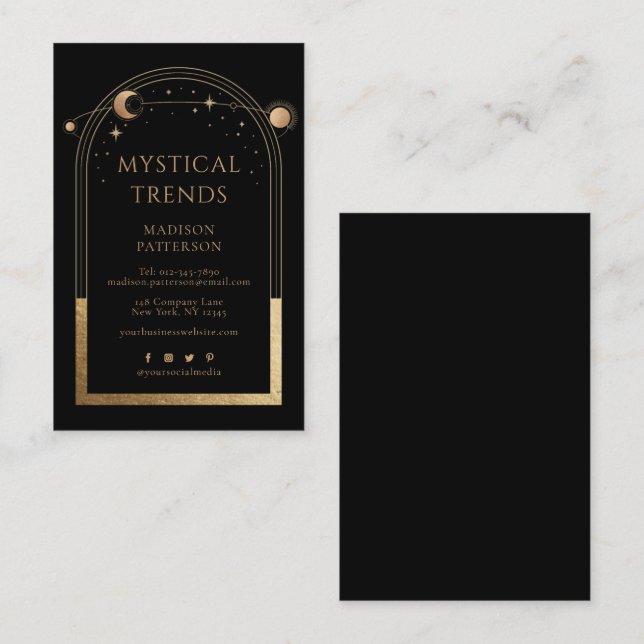 Carte De Visite Astronomie mystique céleste d'or noir Sun Moon (Devant / Derrière)