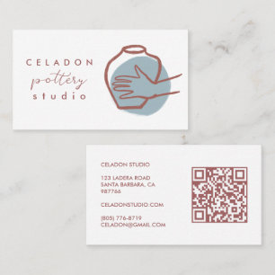 Carte De Visite ATELIER DE CÉRAMIQUE POTERIE Élégant Code QR Dessi