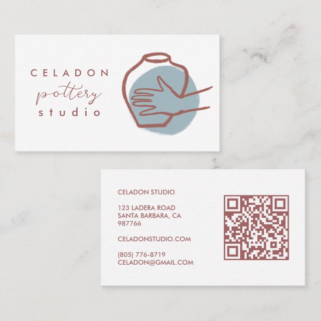 Carte De Visite ATELIER DE CÉRAMIQUE POTERIE Élégant Code QR Dessi (Devant / Derrière)