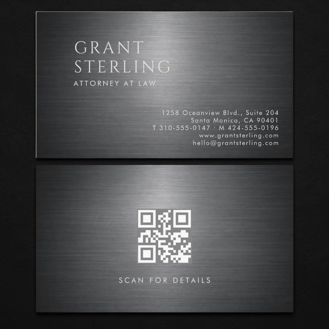 Carte De Visite Attorney at Law Metallic QR Code (Créateur téléchargé)