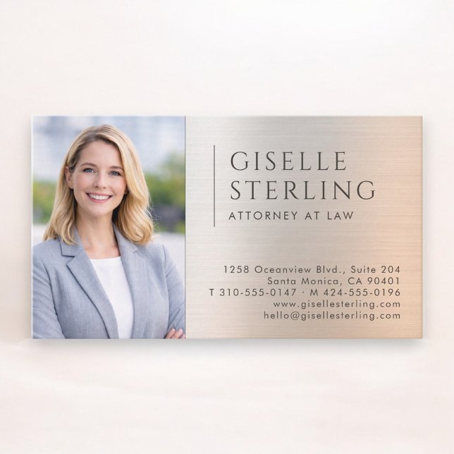 Carte De Visite Attorney at Law Photo Brushed Metal  (Créateur téléchargé)