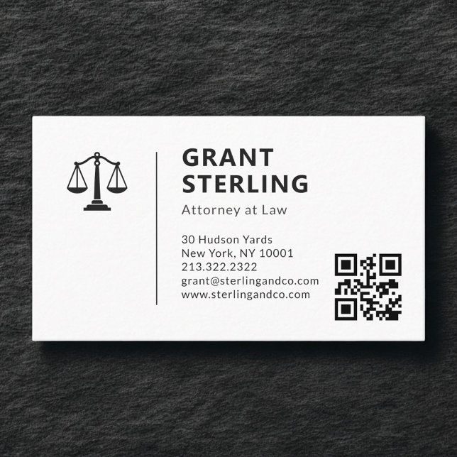Carte De Visite Attorney at Law QR Code Scales of Justice (Créateur téléchargé)