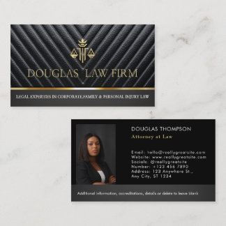 Carte De Visite Attorney Law Firm Lawyer Photo black leather