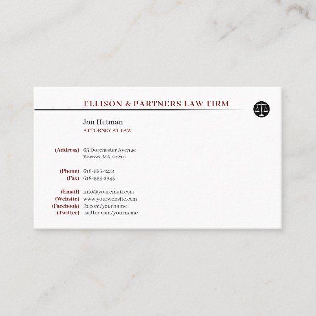 Carte De Visite Attorney | professionnel (Devant)