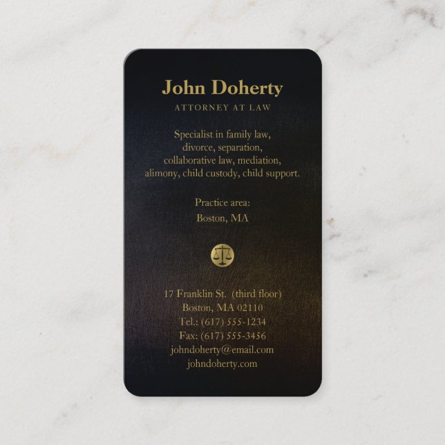 Carte De Visite ATTORNEY | Scales d'or de la justice (Devant)