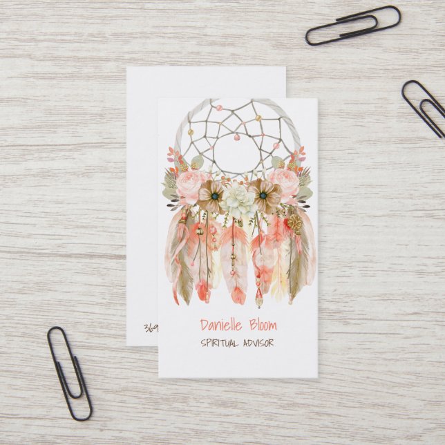 Carte De Visite Attrape-rêve tribal boho Flèches Fleurs Plumes (Devant/Arrière en situation)