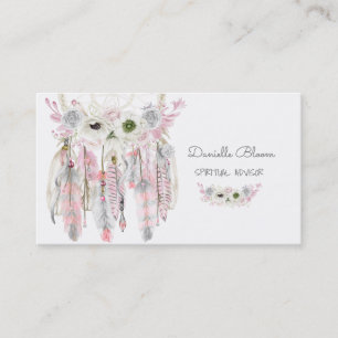 Carte De Visite Attrape-rêves Boho Flèches Plumes Rose Gris