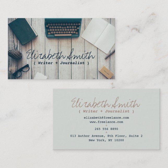 Carte De Visite Auteur écrivain cool vintage machine à écrire prof (Devant / Derrière)