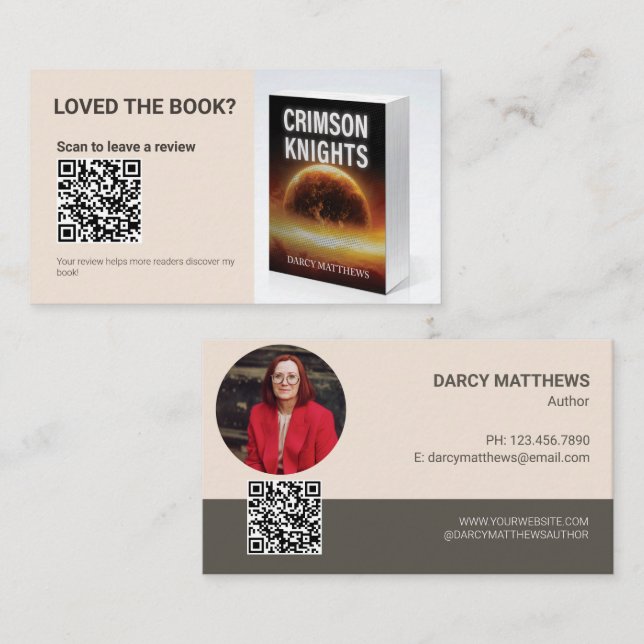 Carte De Visite Author QR Code Book Review Request Promo Marketing (Devant / Derrière)