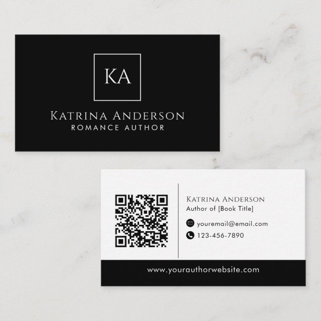 Carte De Visite Author QR Code Minimal Elegant Black Branding (Devant / Derrière)