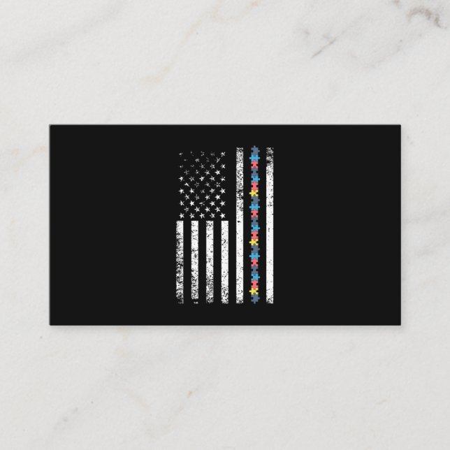 Carte De Visite Autism Shirt American Flag Puzzle (Devant)