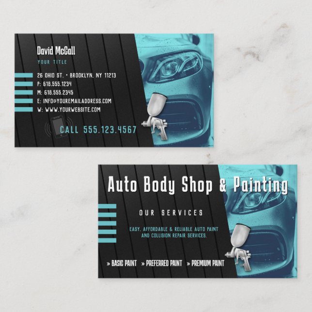 Carte De Visite Auto Body Shop & Peinture | Pulvérisateur de peint (Devant / Derrière)