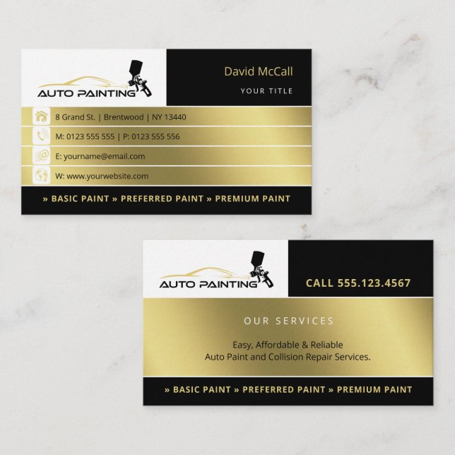 Carte De Visite Auto Body Shop & Peinture | Pulvérisateur de peint (Devant / Derrière)