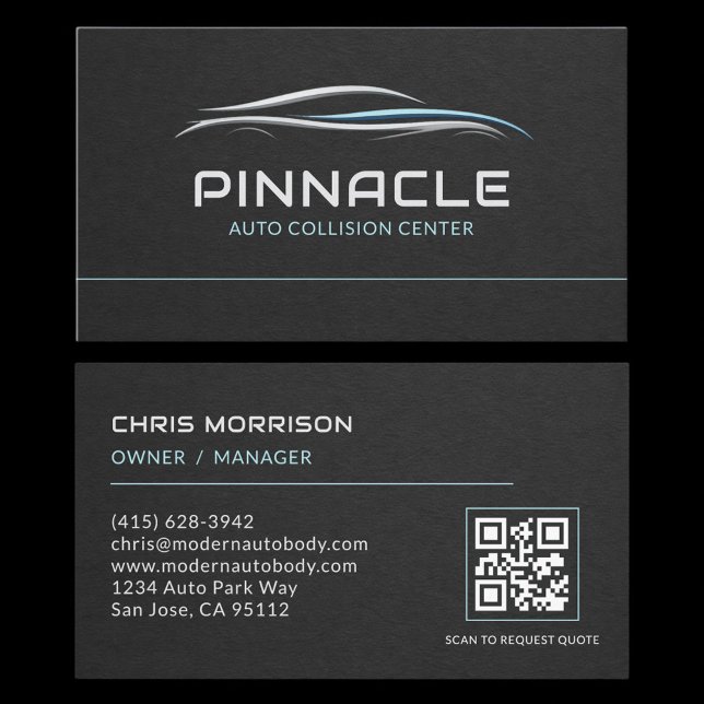Carte De Visite Auto Collision Center QR Code Professional (Créateur téléchargé)