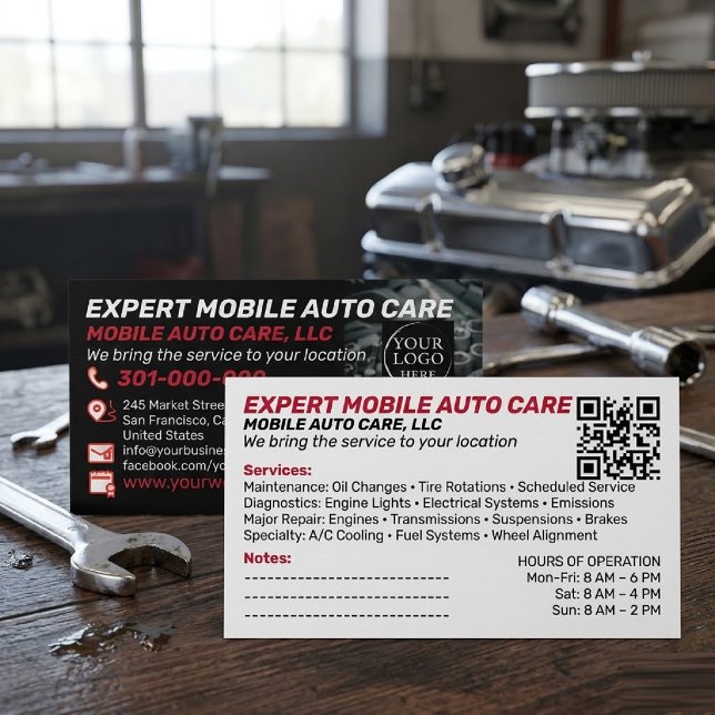 Carte De Visite Auto Repair & Car AC Specialist Custom Logo QR Cod (Auto Repair & Car AC Specialist Custom Logo QR Code Business Card)