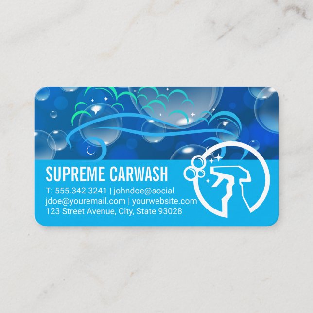 Carte De Visite Auto Service Soap Bubbles | Spray Bottle Logo (Devant)