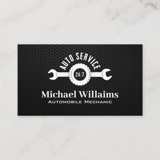 Carte De Visite Auto Service Wrench Logo | Carbon Fiber Background (Devant)
