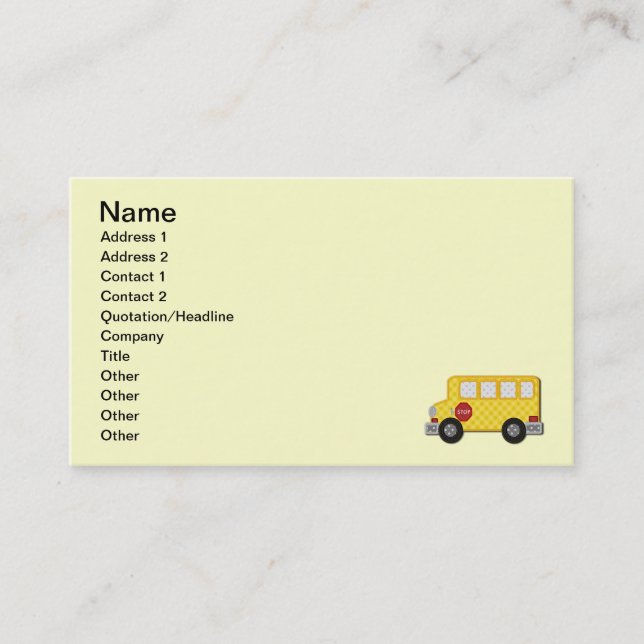 Carte De Visite Autobus scolaire jaune (Devant)