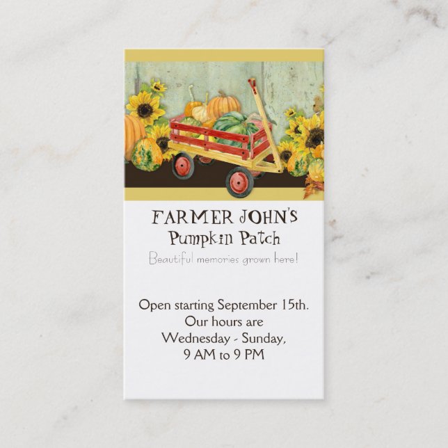 Carte De Visite Automne Automne Citrouille Patch Harvest Farm Busi (Devant)