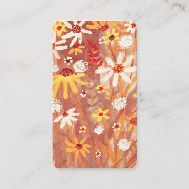 Carte De Visite Automne Jaune Rouge Aquarelle Bouquet Daisy Élégan (Devant)