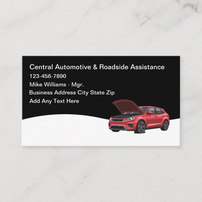 Carte De Visite Automotive Repair And Roadside Assistance (Devant)