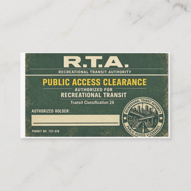 Carte De Visite Autorisation d'accès public R.T.A. (Devant)