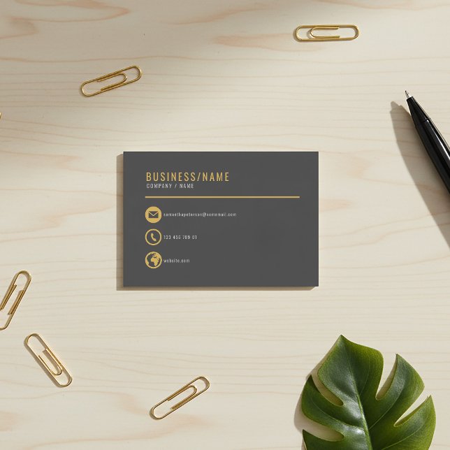 Carte de visite aux icônes grises et dorées. carte (Gold icons modern minimal business card.)