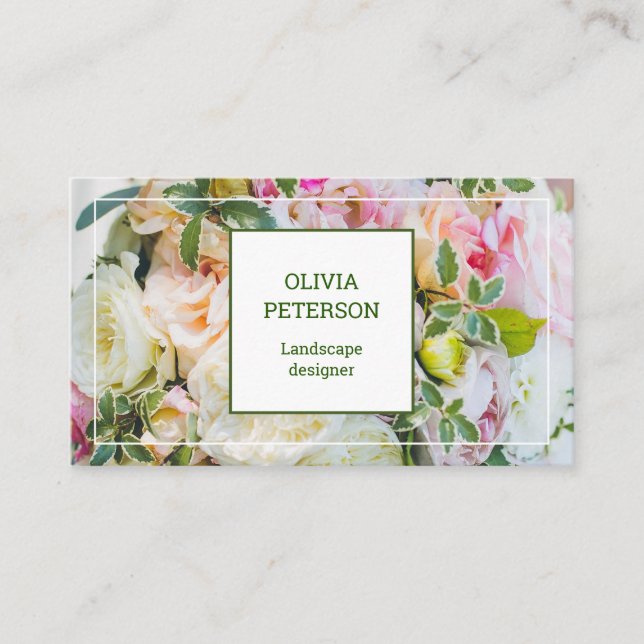 Carte de visite avec arrière - plan de fleurs. (Devant)