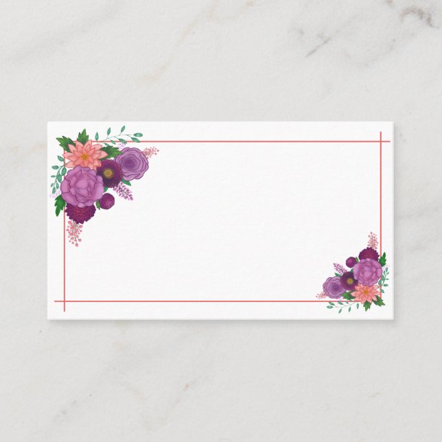Carte de visite avec bordure de fleurs violettes (Devant)
