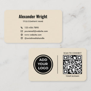 Carte de visite avec code de scan et logo beige ch