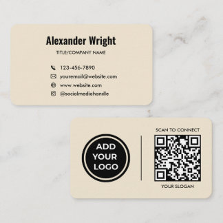 Carte de visite avec code de scan et logo beige ch