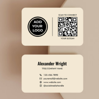 Carte de visite avec code de scan et logo beige ch