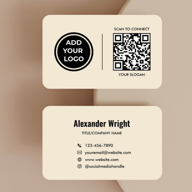 Carte de visite avec code de scan et logo beige ch (Créateur téléchargé)