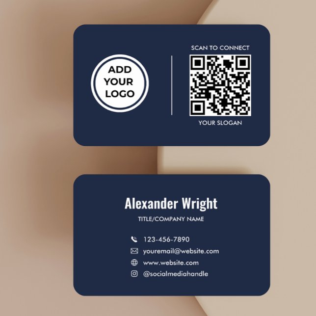 Carte de visite avec code de scan et logo bleu mar (Créateur téléchargé)