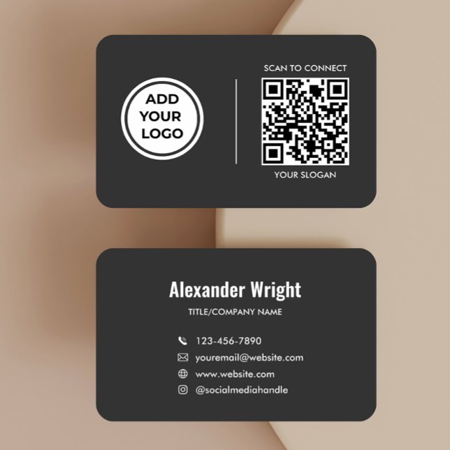 Carte de visite avec code de scan et logo gris (Créateur téléchargé)