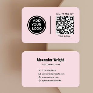 Carte de visite avec code de scan et logo rose blu