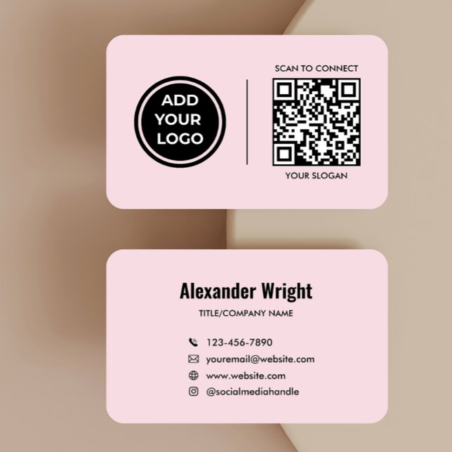 Carte de visite avec code de scan et logo rose blu (Créateur téléchargé)